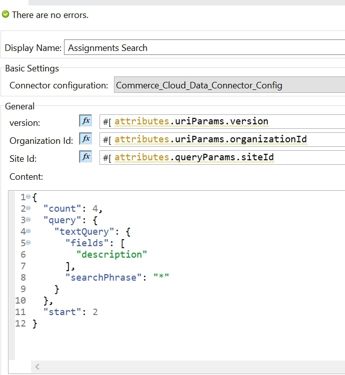 Assignments Search operation example Content body