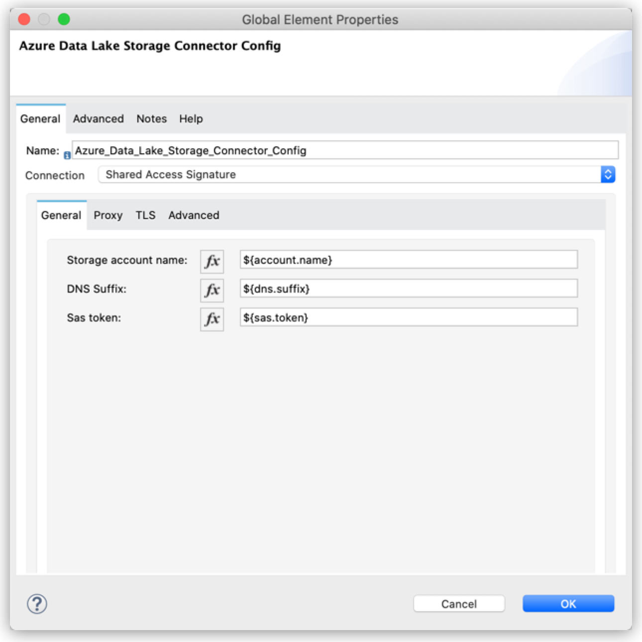 Shared Access Signature (共有アクセス署名) 接続種別の値の例